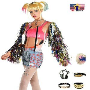 Birds Of Prey Harley Quinn Costume Cosplay Sparkle Feather Halloween Set